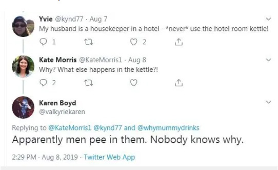 hotel kettle boiled underwear